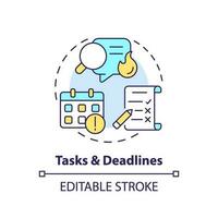 Tasks and deadlines concept icon. Project management. Social media content. Schedule plan. Progress tracking abstract idea thin line illustration. Isolated outline drawing. Editable stroke vector