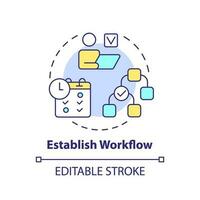 Establish workflow concept icon. Roles and responsibilities. Optimization process. Content creation. Project management abstract idea thin line illustration. Isolated outline drawing. Editable stroke vector