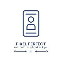 Personal profile linear desktop icon. Mobile authentication. Identity verification. Pixel perfect 128x128, outline 4px. GUI, UX design. Isolated user interface element for website. Editable stroke vector