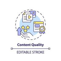 Content quality concept icon. Valuable information. Seo optimization. Schedule post. Social media plan abstract idea thin line illustration. Isolated outline drawing. Editable stroke vector