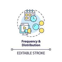 Frequency and distribution concept icon. Social media channel. Digital content. Editorial calendar. Publish online abstract idea thin line illustration. Isolated outline drawing. Editable stroke vector