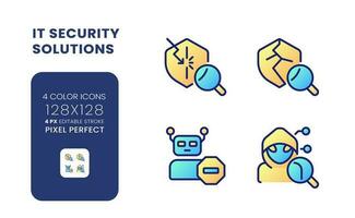 Cybersecurity solutions gradient fill desktop icons. Hacking prevention. Bot traffic detection. Pixel perfect 128x128, outline 4px. Colorful editable line symbols set. Vector isolated RGB elements