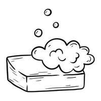 Vector doodle illustration of a solid bar of soap with foam on a white background.