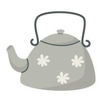 Vector simple isolated image of a teapot with a spout and handle. Cute doodle sticker of crockery or household item.
