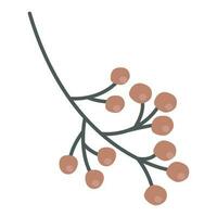 Vector isolated illustration of a twig with red berries. Wild rowan or lingonberry icon on a branch.