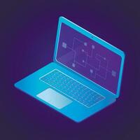 Vector isolated illustration of isometric laptop. Diagram or graph on a computer monitor screen.