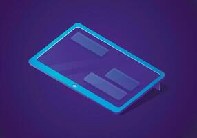 Vector trending isometric illustration of tablet with messages on screen. A modern digital gadget or device for communication and work.