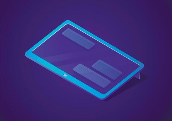Vector trending isometric illustration of tablet with messages on screen. A modern digital gadget or device for communication and work.