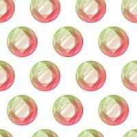 Round red shining realistic gemstone. Vector seamless pattern, cartoon precious ruby treasure.