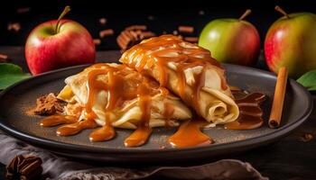 Fresh apple slice, sweet pastry dough indulgence generated by AI photo