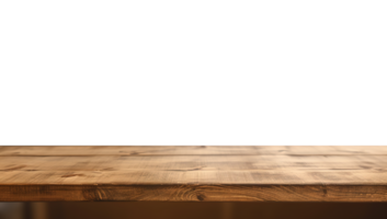 a front view of a dark brown, empty wooden table with transparent background, serving as a blank wood table mockup, png