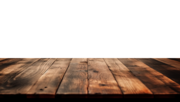 une de face vue de une foncé brun, vide en bois table avec transparent arrière-plan, portion comme une Vide bois table maquette, ai génératif png