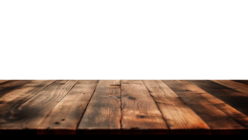 a front view of a dark brown, empty wooden table with transparent background, serving as a blank wood table mockup, png