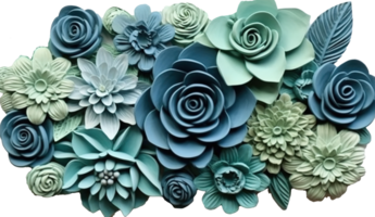 Blue and Green 3D flower papercut wallpaper, Classic home decoration, 3D paper cut background png