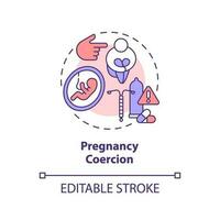 Pregnancy coercion concept icon. Violence against women. Sexual abuse. Contraceptive method. Reproductive justice abstract idea thin line illustration. Isolated outline drawing. Editable stroke vector