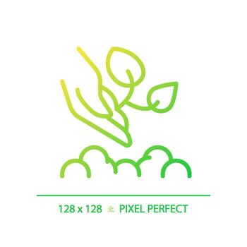 Replanting gradient linear vector icon. Transplanting seedling. Moving plant to another location. Indirect seeding. Thin line color symbol. Modern style pictogram. Vector isolated outline drawing