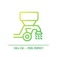 Seed drill gradient linear vector icon. Modern tractor. Farm equipment. Spreader machine. Broadcast seeder. Thin line color symbol. Modern style pictogram. Vector isolated outline drawing