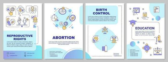 Reproductive rights blue circle brochure template. Pro choice. Leaflet design with linear icons. Editable 4 vector layouts for presentation, annual reports