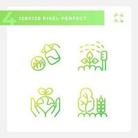 Gardening gradient linear vector icons set. Growing healthy plants. Regenerative agriculture. Farming techniques. Thin line contour symbol designs bundle. Isolated outline illustrations collection