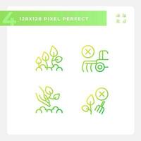 Ecological farming gradient linear vector icons set. Environmentally friendly. Growing healthy food. Thin line contour symbol designs bundle. Isolated outline illustrations collection