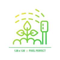 Watering gradient linear vector icon. Smart irrigation. Sprinkler system. Garden device. Soil moisture. Growing plants. Thin line color symbol. Modern style pictogram. Vector isolated outline drawing