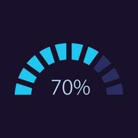 medio rosquilla infografía gráfico diseño modelo para oscuro tema. setenta porcentaje. editable semi circulo infochart con indicador. visual datos presentación vector