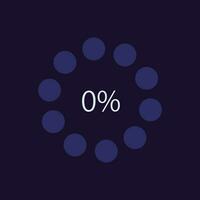Radial progress infographic chart design template for dark theme. Zero percentage. Editable circular infochart with empty performance. Visual data presentation vector