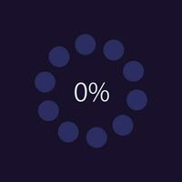 Radial progress infographic chart design template for dark theme. Zero percentage. Editable circular infochart with empty performance. Visual data presentation vector