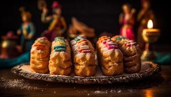 Homemade baked pastry item, sweet temptation on plate photo