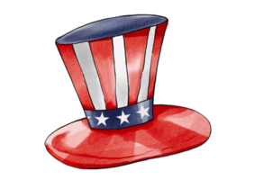 Hand draw hat of USA flag  watercolor  brush paint isolate on png