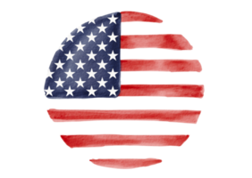 Hand draw circle shape USA flag  watercolor  brush paint isolate on png