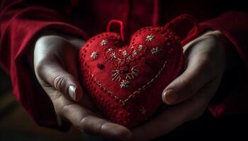 Two hearts woven with wool, a gift generated by AI photo