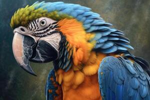 close up portrait of a beautiful colorful macaw parrot . photo