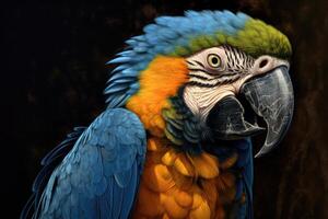 close up portrait of a beautiful colorful macaw parrot . photo