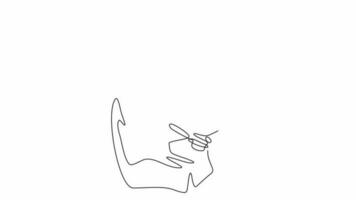 Animated self drawing of single continuous line draw single woman illustration with reading activity. Moslem woman holding the book for reading. Full length one line animation video