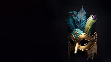 3D Render of Beautiful Decorative Feather Mask On Black Background. photo