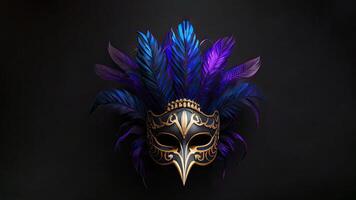 3D Render of Attractive Feathered Masquerade Mask On Black Background. photo