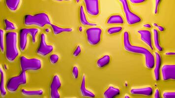 Close up of drops of purple liquid moving randomly on a shiny yellow surface. Loop sequence. 3D Animation video