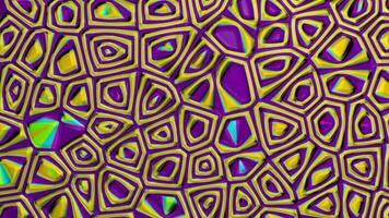 Mosaic with concentric rectangular shapes in purple and yellow color deforming randomly. Loop sequence. 3D Animation video