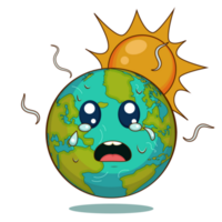 Cute Crying Earth Cartoon Because of Global Warming png