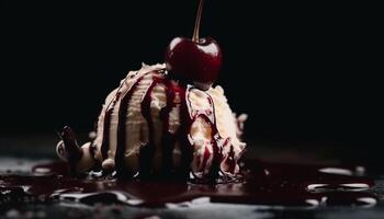 Indulgent chocolate dessert with fresh berry fruit photo