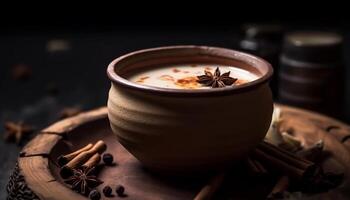 A rustic latte with spice decoration warms winter generated by AI photo