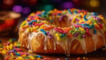 Multi colored dessert plate with baked pastries and candy photo