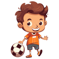 cute little boy playing soccer kicking the football png
