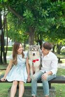 Asian couple love with dog photo