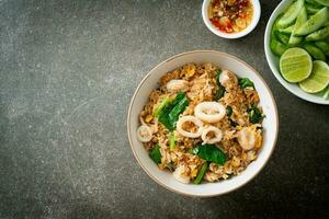 Fried rice with squid or octopus photo