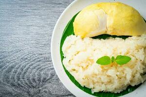 arroz pegajoso durian en un plato foto