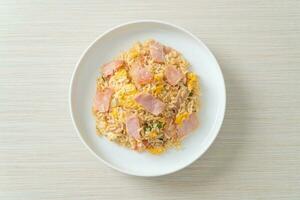 bacon ham fried rice on plate photo