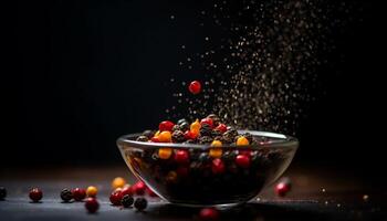 Healthy bowl of mixed berries, granola topping generated by AI photo