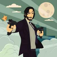 Secret Agent Holding Gun in The City vector